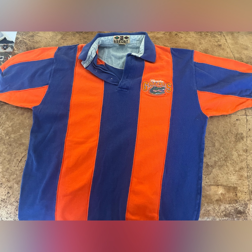 Blue and Orange Striped Polo Shirt